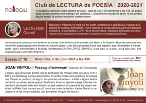 SESSIÓ 10 CLUB LECTURA POESIA: VINYOLI. PASSEIG D'ANIVERSARI SESSIÓ 10 CLUB LECTURA POESIA: VINYOLI. PASSEIG D'ANIVERSARI